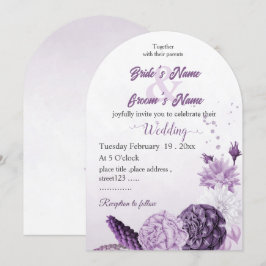 romantische paarse bloemen botanische bruiloft kaart