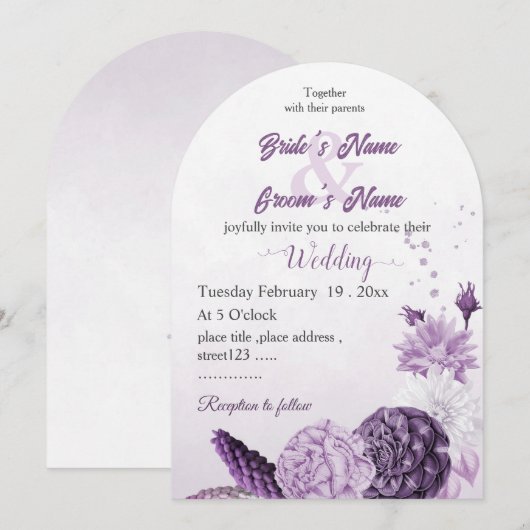 romantische paarse bloemen botanische bruiloft kaart (Voorkant / Achterkant)