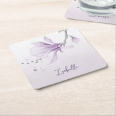 romantische paarse bloemen botanische bruiloft kartonnen onderzetters (Schuin)