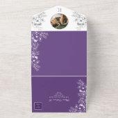 Romantische Paarse bloemen bruiloft All In One Uitnodiging (Buitenkant)