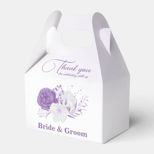 Romantische paarse bloemen bruiloft bedankdoosjes (Voorkant Zijde)