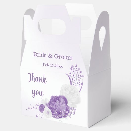 Romantische paarse bloemen bruiloft bedankdoosjes (Geopend)