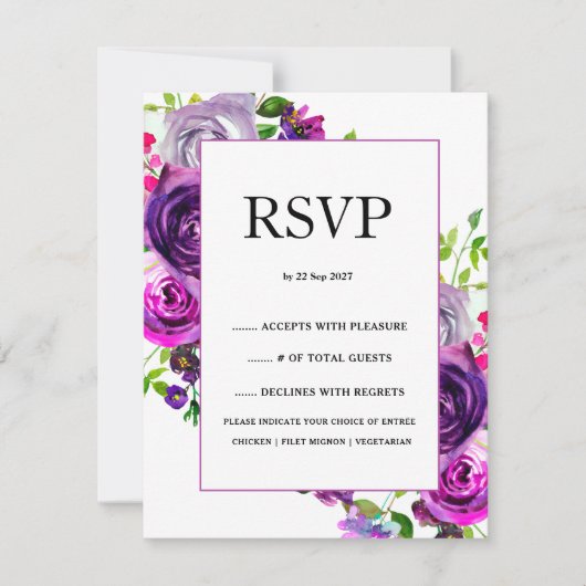 Romantische Paarse bloemen bruiloft RSVP Kaartje (Voorkant)