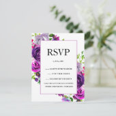 Romantische Paarse bloemen bruiloft RSVP Kaartje (Staand voorkant)
