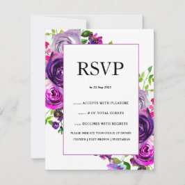 Romantische Paarse bloemen bruiloft RSVP Kaartje