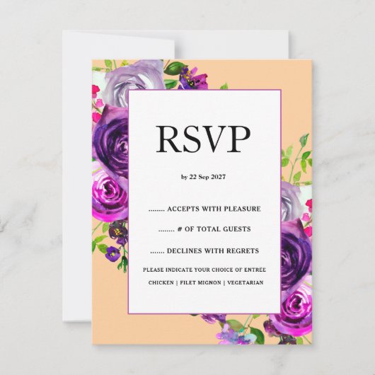 Romantische Paarse bloemen bruiloft RSVP Kaartje (Voorkant)