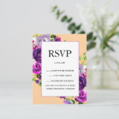 Romantische Paarse bloemen bruiloft RSVP Kaartje (Staand voorkant)