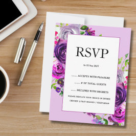 Romantische Paarse bloemen bruiloft RSVP Kaartje