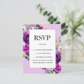 Romantische Paarse bloemen bruiloft RSVP Kaartje (Staand voorkant)