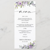 Romantische Paarse Bloemen Bruiloftsmenu Menu (Voorkant)