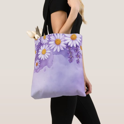 Romantische Paarse Bloemen Canvas tas (Dichtbij)