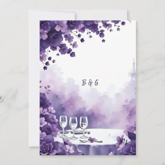 Romantische Paarse Bloemen Eiffeltoren bruiloft Kaart (Achterkant)