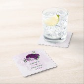 Romantische paarse bloemen groen bruiloft kartonnen onderzetters (Insitu)