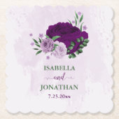 Romantische paarse bloemen groen bruiloft kartonnen onderzetters (Voorkant)