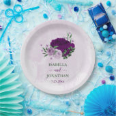 Romantische paarse bloemen groen bruiloft papieren bordje (Feest)