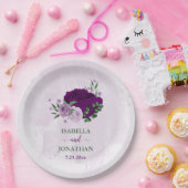 Romantische paarse bloemen groen bruiloft papieren bordje (Feest)