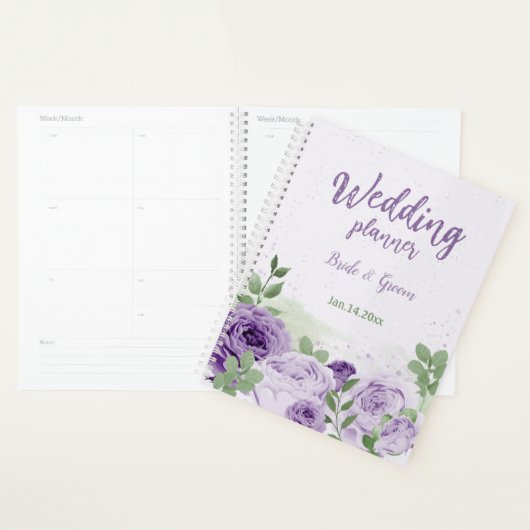 romantische paarse bloemen groen bruiloft planner (Display)