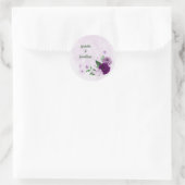 Romantische paarse bloemen groen bruiloft ronde sticker (Tas)