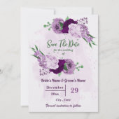 Romantische paarse bloemen groen bruiloft save the date (Voorkant)