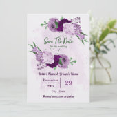 Romantische paarse bloemen groen bruiloft save the date (Staand voorkant)
