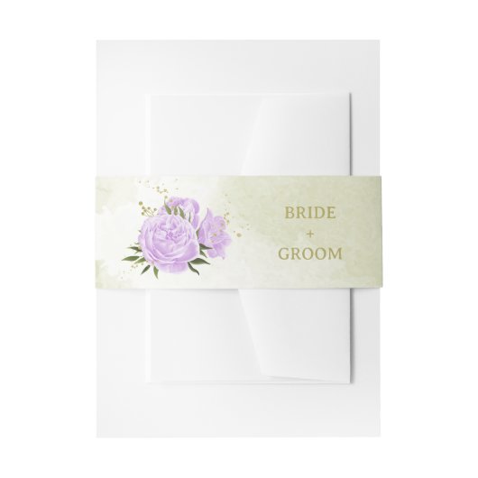 Romantische paarse bloemen groen bruiloft uitnodigingen wikkel (Voorkant Voorbeeld)