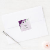 Romantische paarse bloemen groen bruiloft vierkante sticker (Envelop)