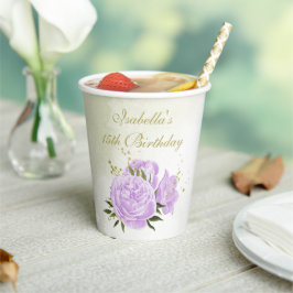 romantische paarse bloemen groen papier bekers