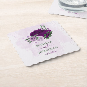 Romantische paarse bloemen groen wedding kartonnen onderzetters