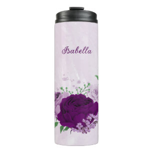 Romantische paarse bloemen groen wedding thermosbeker