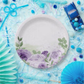 romantische paarse bloemen groene bladeren botanis papieren bordje (Feest)