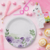 romantische paarse bloemen groene bladeren botanis papieren bordje (Feest)