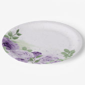 romantische paarse bloemen groene bladeren botanis papieren bordje (Gekanteld)