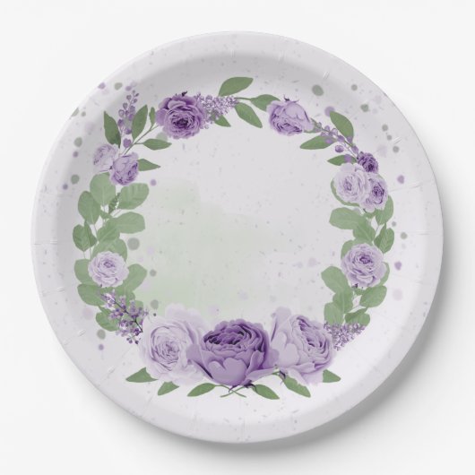 romantische paarse bloemen groene bladeren botanis papieren bordje