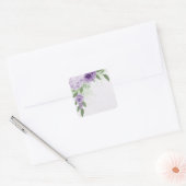 romantische paarse bloemen groene bladeren botanis vierkante sticker (Envelop)