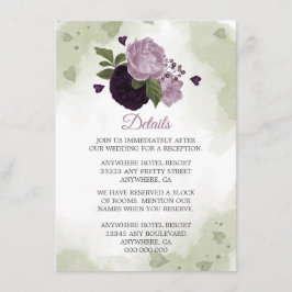 romantische paarse bloemen groene details informatiekaartje
