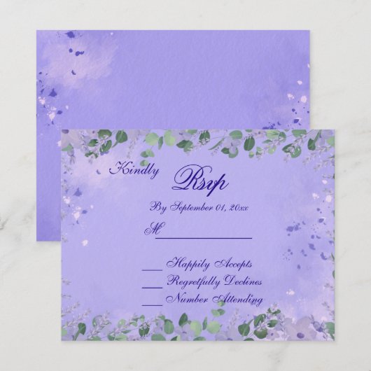 Romantische Paarse Bloemen Huwelijk RSVP Kaart (Voorkant / Achterkant)