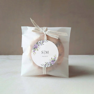 Romantische Paarse Bloemen Trouw Klassiek Rond Ronde Sticker