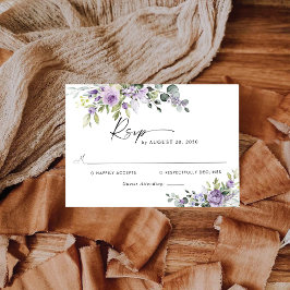 Romantische Paarse Bloemen Trouw RSVP Kaart