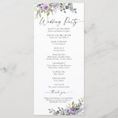 Romantische Paarse Bloemen Trouwprogramma Programmakaart (Achterkant)