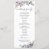 Romantische Paarse Bloemen Trouwprogramma Programmakaart (Achterkant)