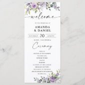 Romantische Paarse Bloemen Trouwprogramma Programmakaart (Voorkant)