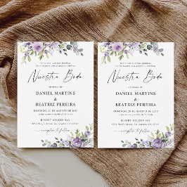 Romantische Paarse Bloemen Trouwreceptie Kaart