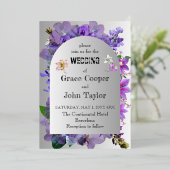 Romantische Paarse bloemenbruiloft kaart (Staand Voorkant)