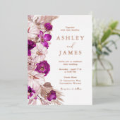 Romantische Paarse & Blush Roos Gold Folie Wedding Folie Uitnodiging (Staand Voorkant)