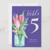 Romantische Paarse Blush Tulp Trouwtafel Nummer Bedankkaart (Voorkant)