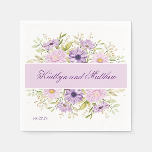 Romantische Paarse bruiloft Bloemen Servet (Voorkant)