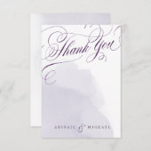 Romantische paarse bruiloft kalligrafie dank u bedankkaart (Voorkant / Achterkant)