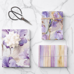 Romantische paarse crème iris bloem bruiloftsshowe inpakpapier vel