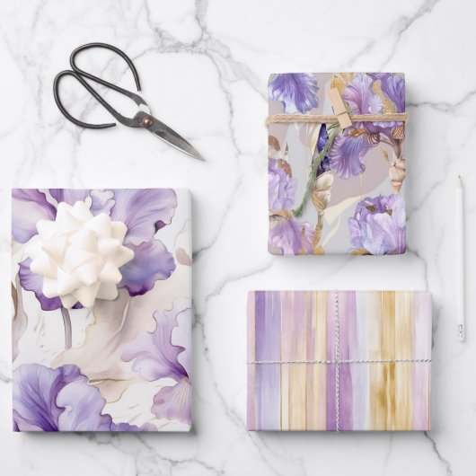 Romantische paarse crème iris bloem bruiloftsshowe inpakpapier vel (Voorkant)
