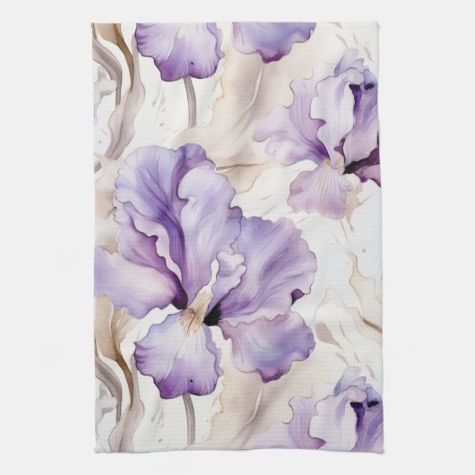 Romantische paarse crème iris bloem bruiloftsshowe theedoek (Verticaal)